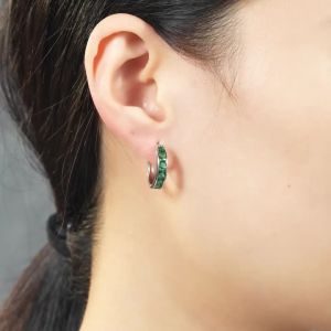 Huitan Classic Design Women Hoop Earrings Full with Princess Square CZ Simple and Elegant Female Accessories Versatile Jewelry