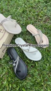 ✨TTFS✨ Premium Crystal Ring Elegant Toe-Ring Sandals Women Slip-On Kasut Wanita Rhinestone Flat Chic AD535