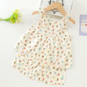 Bộ Đồ Ngủ Mùa Hè Cho Bé Gái Bằng Cotton Lụa Cotton Polyester Bộ Đồ Ngủ Cotton Lụa Ngắn Thời Trang Cho Trẻ Em Mặc Ở Nhà