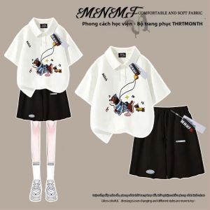 Bộ Áo Polo và Quần Short Cotton Sạch cho Bé Gái Mẫu Mới Mùa Hè Họa Tiết Chó Size M đến L