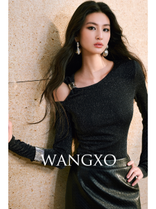 WANGXO | Áo Len Đan Trang Trí Kim Loại