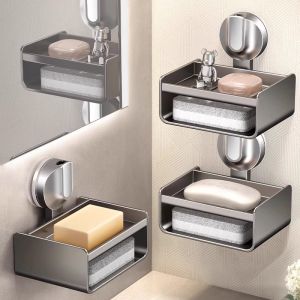 Bathroom Soap Dish Suction Cup Draining Soap Holder Wall Mounted No Drilling Required Japanese Style Home Cleaning Tool