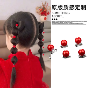 Red Pearl Girls Hair Accessories Childrens New Years Hair Clips Korean Style Braid Hairpins for Girls Cute Little Grab Clips