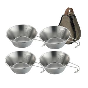 CAMPINGMOON 4pcs/set Sierra Bowl and Cup Set - Stainless Steel Outdoor Tableware for Camping and Picnics with Storage Bag