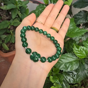 Q1555 Vòng Cẩm Thạch Sơn Thủy 8li mix cỏ 4 lá Cẩm Thạch Sơn Thủy bi Bạc 925 - Phong Thuỷ TUDO P