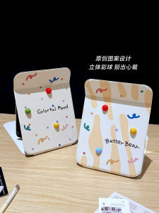 Desktop Makeup Mirror Portable High Definition Folding Mirror Office Dormitory Standable Comb Mirror Creative Pink Girl Heart