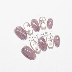 2025 Handmade Nail Art Wearable False Nails Purple Diamond Cats Eye Luxury Sparkle Versatile High-End Whiteness Enhancing 833
