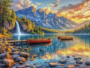 BILIBILI | Mountain Lake Landscape Painting By Numbers for Adults DIY Kits HandPainted on Canvas Oil Picture Drawing Coloring By Number