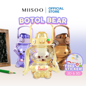 MIISOO Botol Minum Anak Bentuk Boneka Beruang/Botol Minum Lucu/Botol Minum Karakter/Free Tali dan Sticker