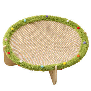 2 in 1 Cat Bed Scratcher Wooden Elevated Hammock Sisal Mat with Balls for Kittens Large Cats