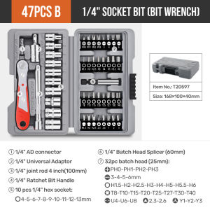 1/4" Drive Quick-Release Ratchet & Screwdriver Bit Set CR-V Reversible Wrench with Phillips/Slotted Bits for Auto Repair