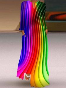 Elegant V-Neck Long Sleeve Dress Thin Print A-Line Skirt Fashion Gradient Effect 3D Stereo Printed Spring Summer New Womens Dress