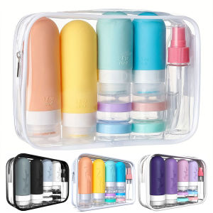 17PCS Leakproof Travel Bottles Set Silicone Toiletry Containers for Shampoo Lotion Soap TSA Approved with Storage Bag-liu