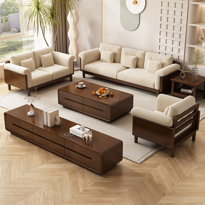 Solid Wood Sofa Nordic Style Living Room Furniture Cloth Artistic Style ...