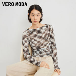 Vero Moda | Gingham Print V-neck Fitted Long Sleeve T-shirt
