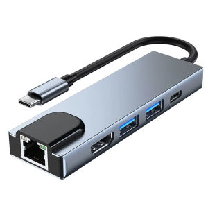 Kebidumei | KEBIDUMEI USB C HUB 5 IN 1 Type-C to HDMI-compatible Docking Station RJ45 100M USB 3.0 5Gbps High Speed Splitter For PC Laptop