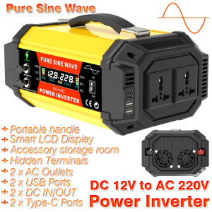 5000W Pure Sine Power Inverter - 12V to 220V Heavy-Duty Converter for Cars RVs & Outdoor Adventures (2USB + Voltage Display)