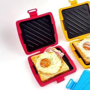 Silicone Microwave Sandwich Maker Non Stick Grill Pan Baking Tray For Breakfast Bacon Sausage Food Grade Heat Resistant Blue