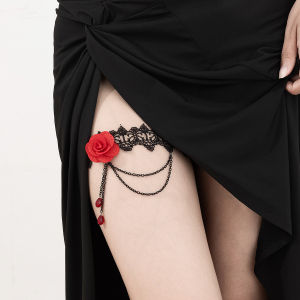 Ingemark Goth Big Rose Flower Elastic Band Leg Thigh Chain for Women Wed Bridal Tassel Link Body Jewelry Halloween Accessories