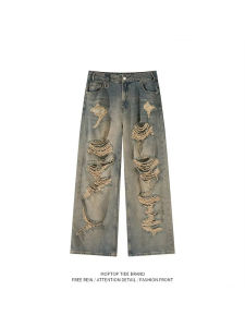 กางเกงยีนส์ทรงหลวมขาดๆ ทรงวินเทจ กางเกงขายาวทรงตรงผ้าฝ้าย ทรงหลวม ทรงลำลอง ฤดูใบไม้ผลิและฤดูร้อน