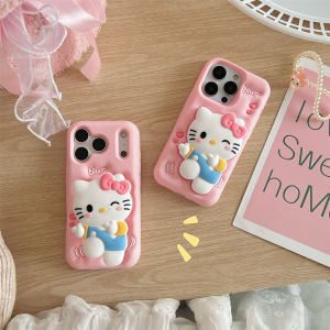 Sanrio | Cute 3D Wink Hello Kitty Pink Soft Silicone Phone Case Shockproof Anti-drop Full Cover Protective Shell For iPhone Girl Gifts