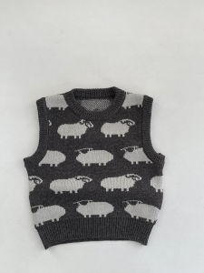 Spring Autumn Knitted Baby Boy Girl Knitwear Cartoon Lamb Vest Fashionable All-Match Woolen Top for Babies And Kids