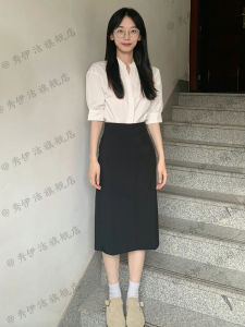 White Chiffon Shirt Womens Summer Five-Sleeve Professional Formal Interview Career Clothing Teaching Resources Outfit Set