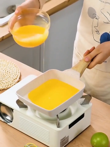 CHOVY Japanese style Non Stick Tamagoyaki Pan Multifunctional Rectangular Egg Roll Frying Pan Omelette Pan Beige Granite Stone Collection