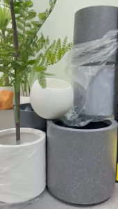 【SG Evergreen】Artificial Plant Pot Large Flower Pot Gardening Pot Indoor Outdoor Round Planters Pot Modern Large Pot Tick Resin Pots