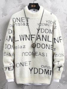 ROMON | Lormen Mens Thickened Woolen Sweater Half High Collar Knitted Mink Winter Fashionable Warm Base Layer Top Casual Loose Fit