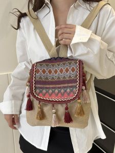 Fashionable Lightweight Large Capacity Tassel Embroidered Ethnic Style Ladies Backpack for Short Trips Casual Strolls
