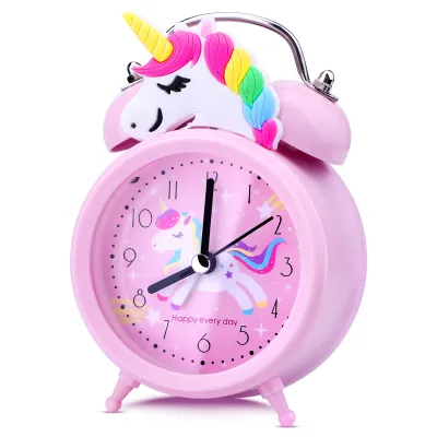 Pink Unicorn Kids Alarm Clock Double Bell Clock with Backlight Cute Desk Clock Home Decoration Будильник Kid Gifts Reveil Enfant