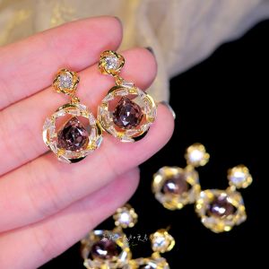Elegant Vintage Purple Waterdrop Zircon Full Drill Earrings for Women Exquisite Fashion Jewelry Clip-On Earrings