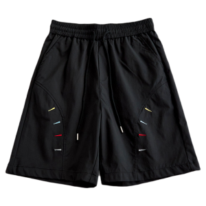 OUMULONG | Diagonal Embroidered Knee Length Lightweight Comfort Shorts