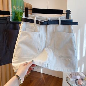 2026 New White High Waist A-Line Mini Skirt Womens Summer Loose Denim Skirt Korean Style Cotton Blend Bodycon Skirt