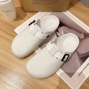 รองเท้าแตะพื้นหนาแบบสวมครึ่งนิ้วสำหรับผู้หญิงในช่วงฤดูร้อนปี 2023 รองเท้าแตะพื้นยางแบบสวมสบาย พื้นรองเท้า EVA ทรงหัวมน