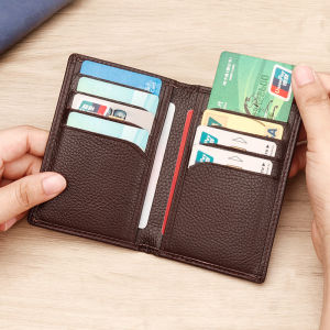 Men's Lychee Pattern Cowhide Credit Card Holder: Anti-Magnetic RFID ID Cases & Thin Small Wallet