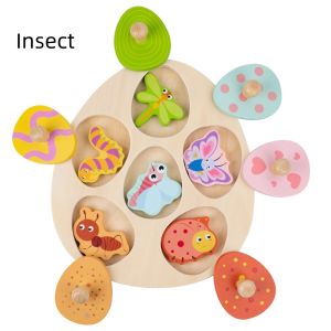 Wooden Eggs Puzzle Montessori Toys Flower Insect Peg Puzzle Matching Games Fine Motor Early Educational Toys Gifts For Toddlers