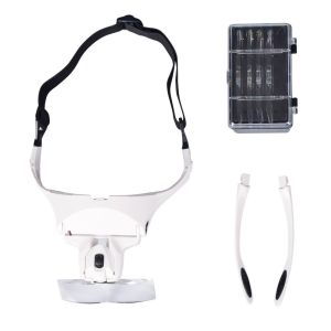 Headband Magnifying Glass Led Light Magnifier Adjustable 5 Lens For Nail Art Tattoo Eyelash Grafting