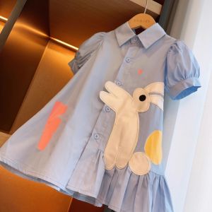 Cotton Dress For Girls Puff Sleeves Cartoon Rabbit Princess