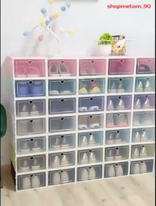 Hộp Đựng Giày Dép Nắp Nhựa Lắp Ghép Trong Suốt Size lớn 33x24x14cm