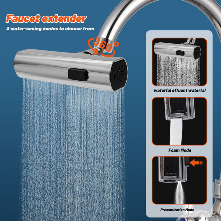 360 Rotating Kitchen Waterfall Faucet Aerator 3 Modes Water Tap Nozzle ...