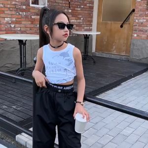 Korean Style Cargo Pants for Kids Girls Baggy Pants Loose Trousers Drawstring Pants Elasticated Waist Fashion Casual Good Quality Childrens Pants Anti-mosquito Jogging Pants Wide Leg Pants 7-16yrs
