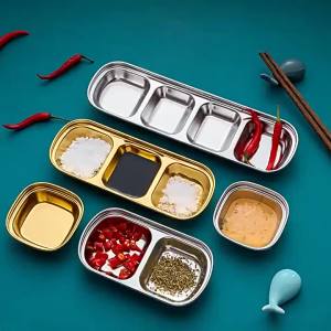 Stainless Steel Divided Dip Bowls Sauce Plate Seasoning Dipping Condiment Tray for BBQ Vinegar Spice Ketchup Salt Sugar Flavor