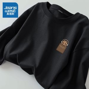Jeanswest Mens Long Sleeve Sweatshirt Pure Cotton Casual Top Spring Autumn Fashion Brand Loose Fit Comfortable T-Shirt