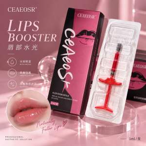 Lips Booster Hydrating Lip Serum 1ml Syringe with Red Handle for Fuller Lips in Pink Packaging