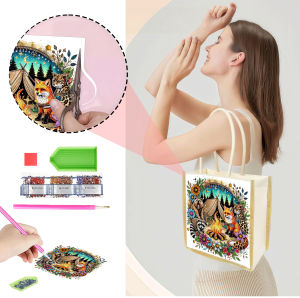 1 Piece of Diamond Painted Shopping bag Animal Pattern Canvas Material Interchangeable Pattern daily Storage for Travel