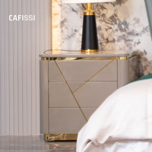 Modern Minimalist Italian Style Bedside Table Luxury Storage Cabinet Baking Paint Bedroom Furniture Side Table FF-6205