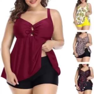 Ladies Two-Piece Plus Size Swimsuit/Belly-Narrowing Top with Shorts Swimsuit