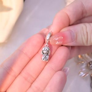 Chất Liệu Bạc 925 Kimono Cô Gái Mèo May Mắn Hạt Charm Mặt Dây Chuyền Nữ Tự Làm Vòng Tay Trang Sức Phù Hợp Với Ban Đầu Vòng Cổ Quà Tặng